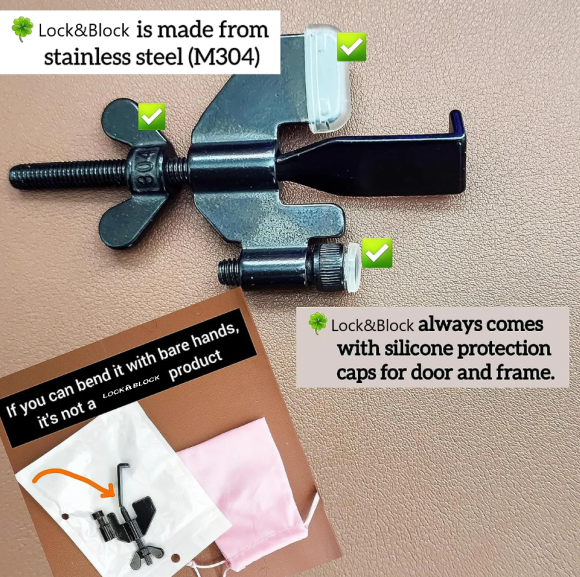 Lock&Block Extended Safe Guard Portable Door Lock & Personal Alarm for Travel & Home